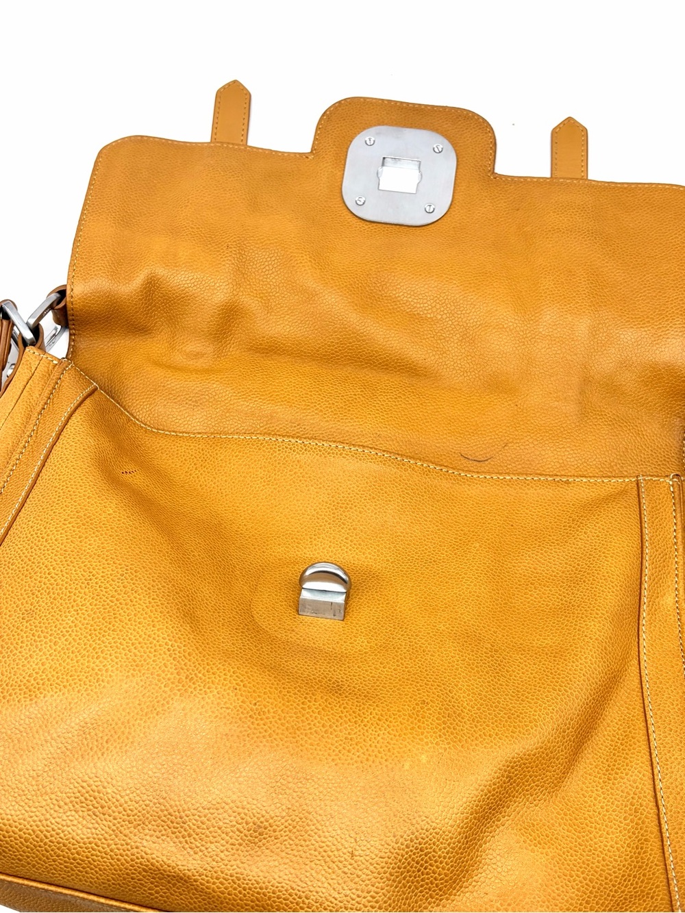 LONGCHAMP 2 Way Balzane Mustard Tan Leather Turn-Lock Shoulder Crossbody Bag Med - Picture 8 of 11